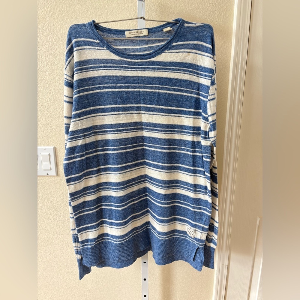 Scotch & Soda Linen Blend Striped Long Sleeve Pullover - Size M